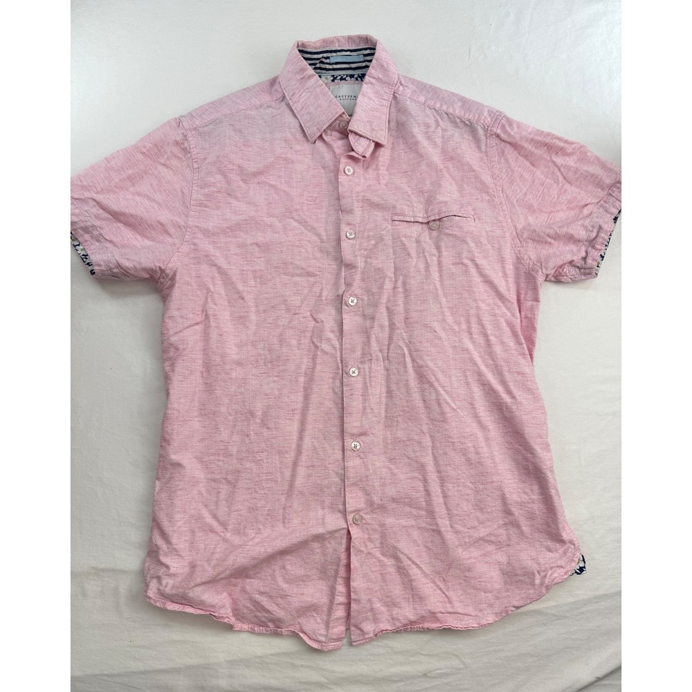 Cactus Man Ricky Singh Pink Short Sleeve Button Down Shirt Men Small Floral Trim